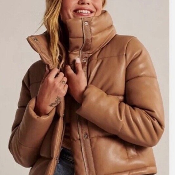 ABERCROMBIE & FITCH Vegan Leather Puffer Jacket - Picture 2 of 4